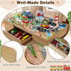 Wooden train table featuring solid wood tracks, rounded edges, and a large storage drawer for toddlers aged 3+ years.
