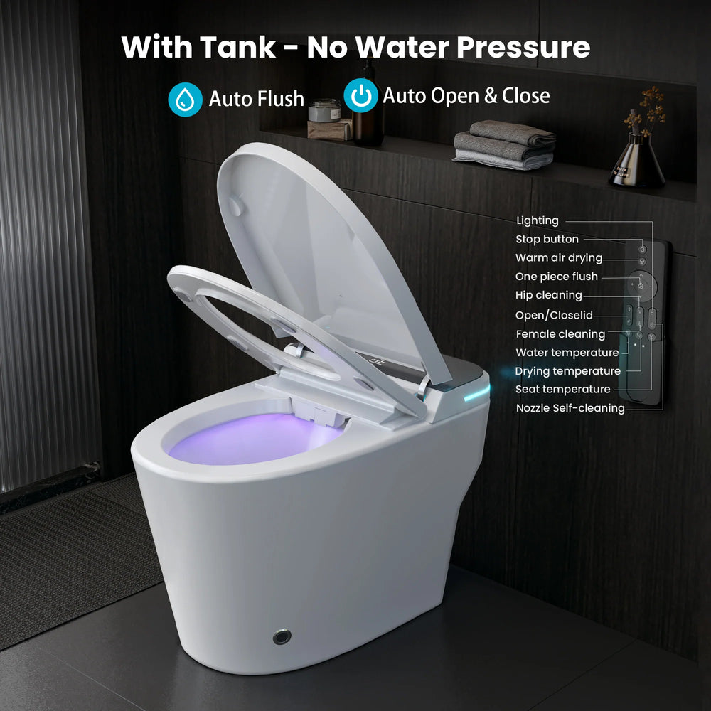 Yulika Smart Toilet with Tank Elongated 1.28 GPF Built-in Bidet LED Screen New