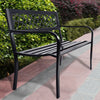 Black steel frame bench with PVC backrest mesh, perfect for outdoor seating in gardens or patios.