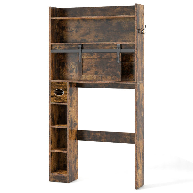 Over-the-toilet cabinet with 3 adjustable shelves, made from durable MDF, ideal for bathroom storage solutions.