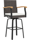 Outdoor 360° Swivel Bar Stool with Cushion and Acacia Wood Armrests