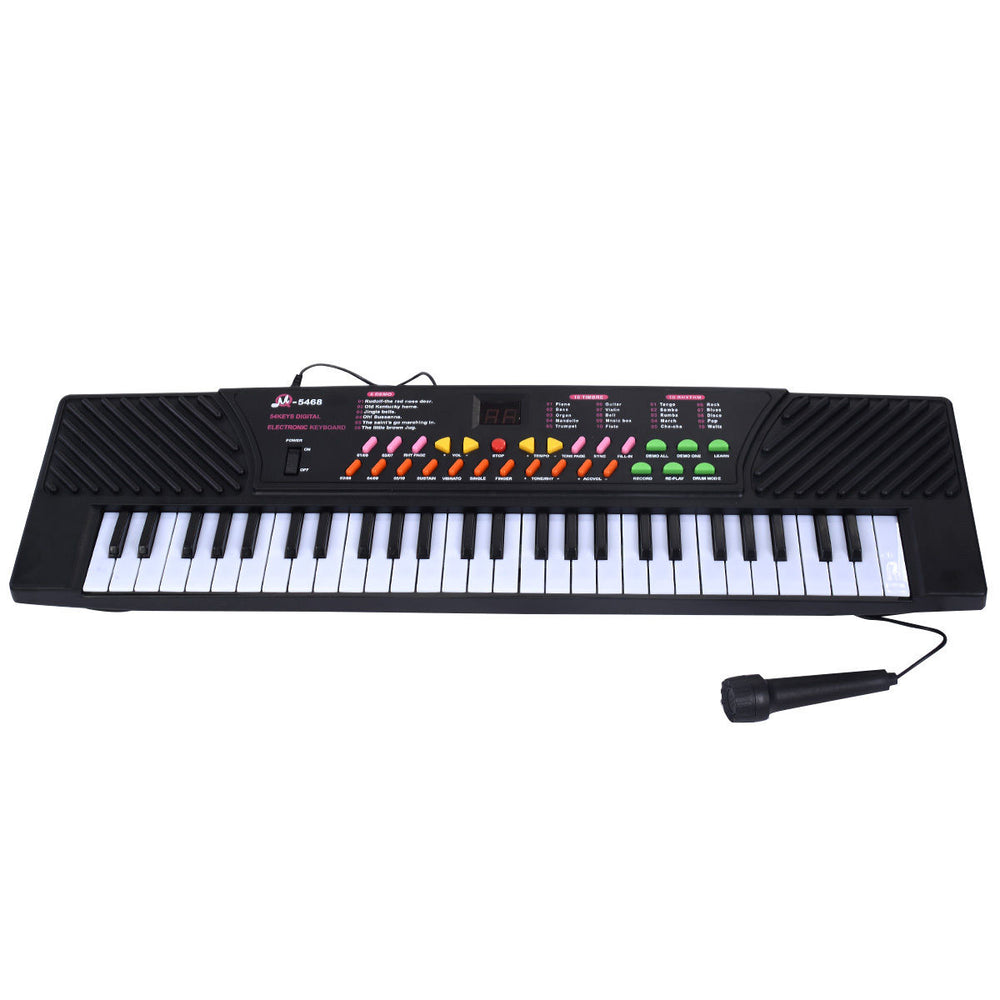 Top view of the 54 Keys Kids Electronic Music Piano, showcasing its lightweight design and variety of colorful control.