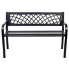 Black steel frame bench with PVC backrest mesh, sturdy design for outdoor seating, assembly required.