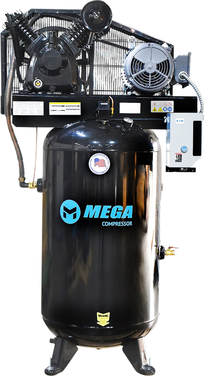 Mega Compressor Industrial Air Compressor 80 Gal. 7.5 HP 175 PSI with Mag Starter 3-Phase 460V New