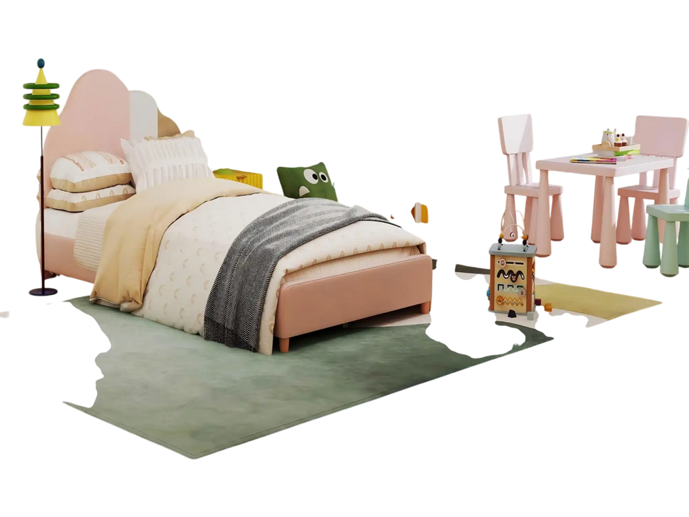 2-in-1 Kids Furniture Set: Twin Bed Frame & 3-Piece Activity Play Table and Chair Set