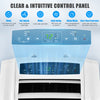 Control panel of the 12000 BTU dual hose portable air conditioner with remote, featuring adjustable louvers and timer.