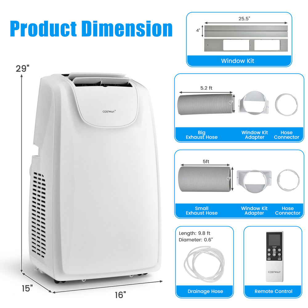 12000 BTU dual hose portable air conditioner with remote control, featuring adjustable louvers and 3 cooling modes for.