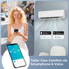 Mini split air conditioner with WiFi, remote control, and smartphone app for efficient cooling and heating in large.