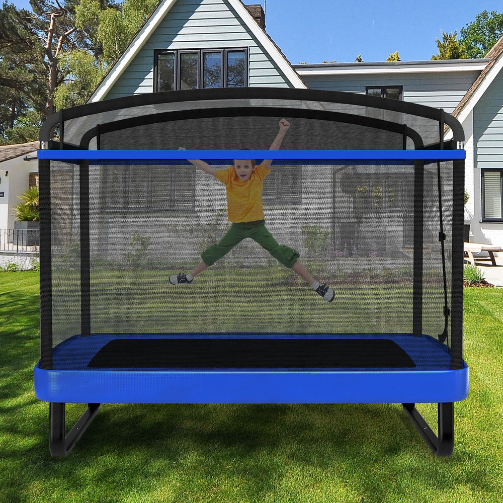 6 FT Kids Trampoline with Swing and Horizontal Bar Small Rectangle Trampoline-Blue - Gallery View 1 of 11