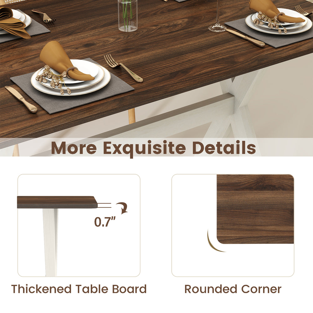 Thickened tabletop with rounded corners of the modern wooden dining table, showcasing elegant wood grain for versatile.