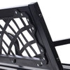 Close-up of the PVC backrest mesh on a steel frame bench deck, designed for outdoor seating.