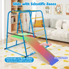 Indoor jungle gym with blue slide featuring safety handrails and multiple play areas for children aged 3 and up.