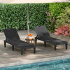 Black outdoor PP chaise lounge chairs set of 2 with adjustable backrests, perfect for poolside relaxation.
