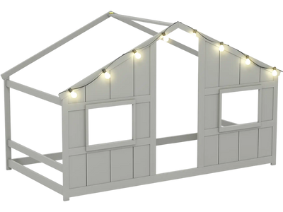 Costway Twin House Floor Bed w/ LED Lights Slat-Free Montessori 74372275 New