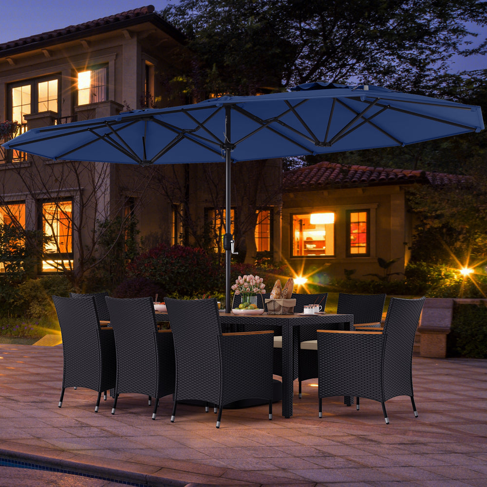 10 Piece Outdoor Dining Set with 15 Feet Double-Sided Twin Umbrella-Navy - Gallery View 1 of 6