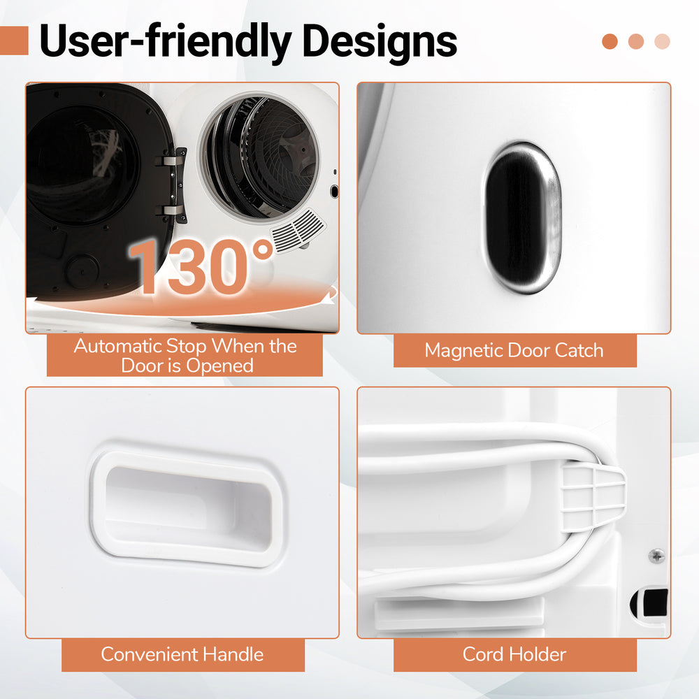 Magnetic door catch and convenient handle of the Portable Clothes Dryer for easy access and safe operation.