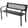 Steel frame outdoor bench with PVC backrest mesh, offering sturdy seating for gardens or patios.