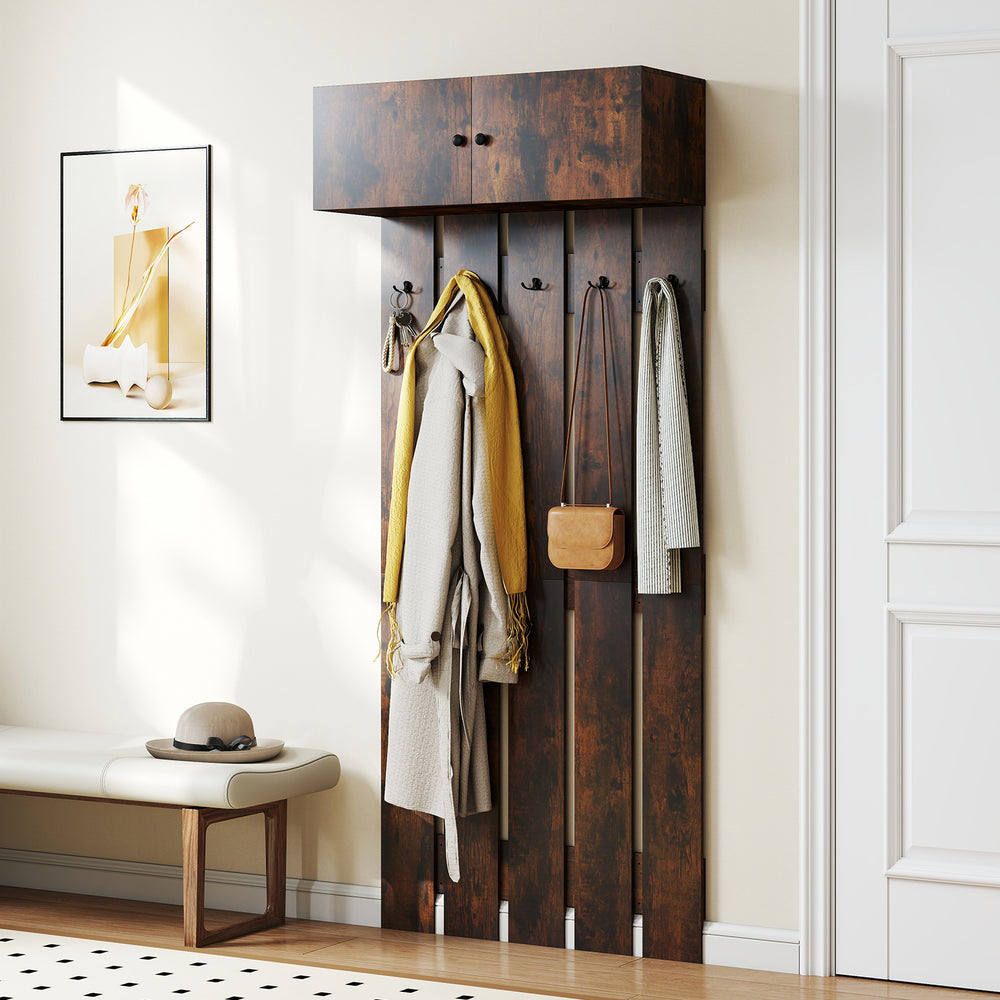Entryway Wall Coat Rack Wall Mounted Coat Clothes Rack-Rustic Brown - Gallery View 1 of 10