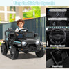 Kids ride-on truck in black with steering wheel, foot pedal, and LED headlights for safe outdoor adventures.
