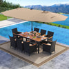11 Pieces Patio Dining Set with LED Patio Umbrella with Base and Seat Cushions (Beige)-Coffee - Gallery View 1 of 11