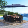 11 Pieces Patio Dining Set with LED Patio Umbrella with Base and Seat Cushions (Beige)-Navy - Gallery View 1 of 11