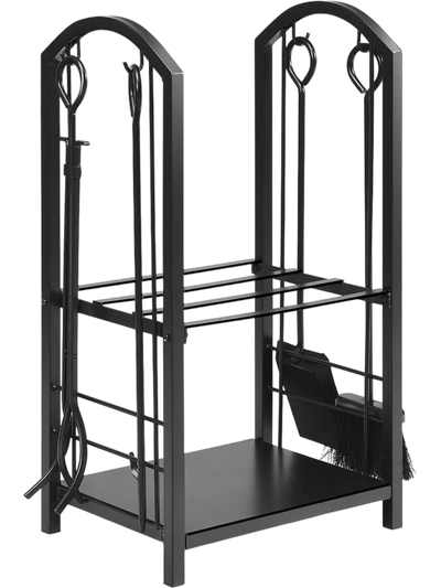Costway Fireplace Log Rack w/ 4-Piece Fireplace Tools 56341097 New