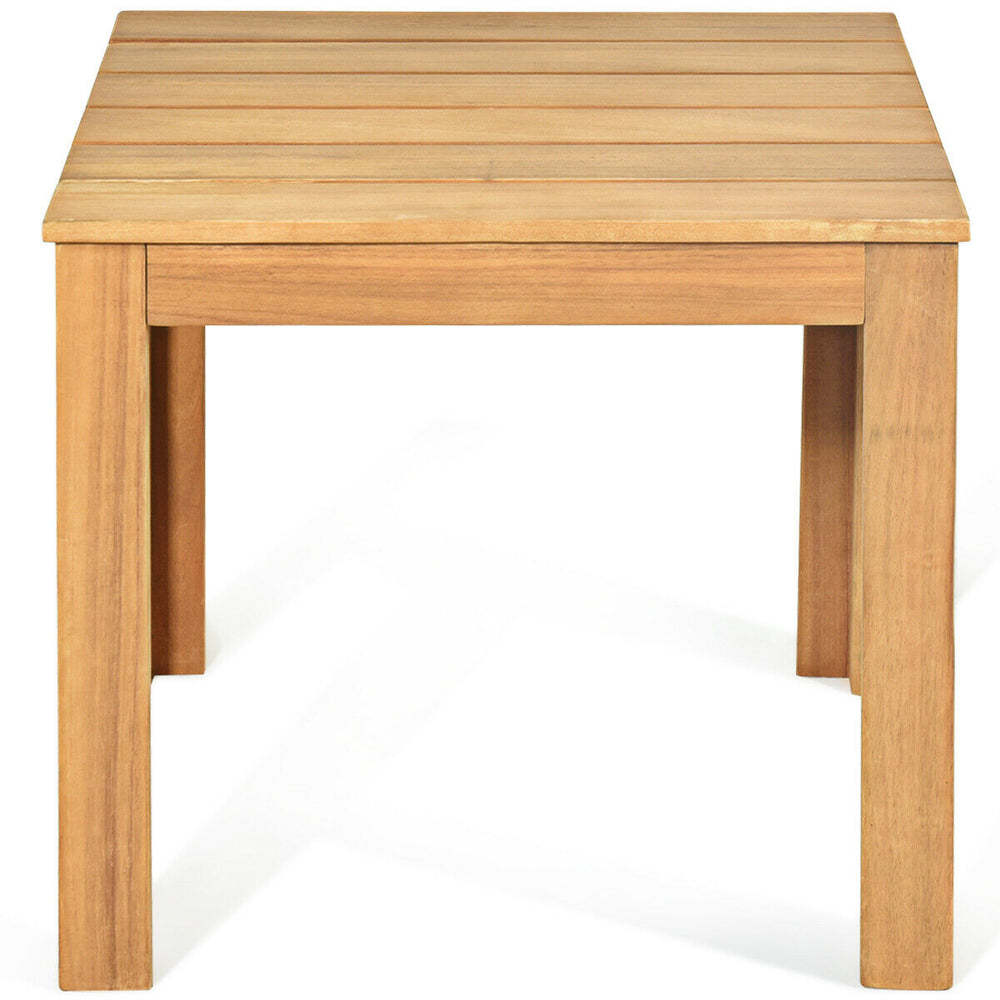 Wooden square patio coffee bistro table made of acacia wood, featuring a waterproof varnish surface for easy.