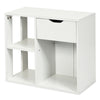 3-tier side table in white featuring a large drawer and open shelf for stylish storage in any room.