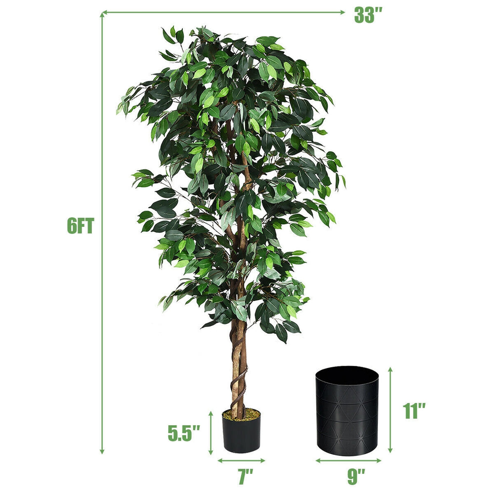 6 feet artificial ficus silk tree with 1008 leaves, realistic texture, and cement base, ideal for home or office decor.