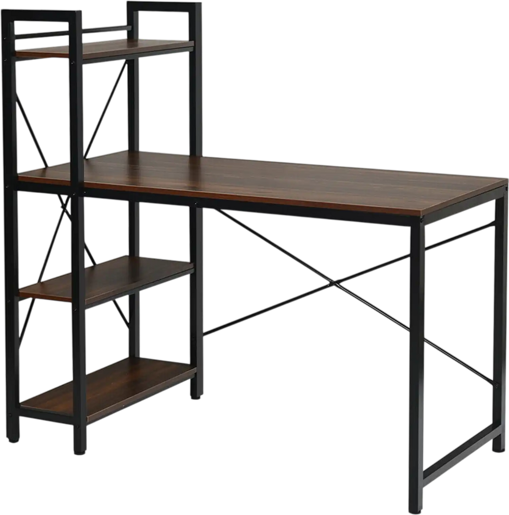 47.5-inch writing desk featuring a tan finish, sturdy 4-tier shelves, and adjustable legs for versatile workspace.