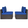 Armless patio sofa set featuring navy cushions, sturdy rattan design, perfect for outdoor relaxation.