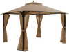 Outdoor 12 x 10 feet double top patio gazebo in brown with netting, ideal for backyard barbecues and gatherings.