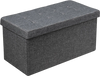 Foldable dark gray fabric storage ottoman with padded seat and roomy interior for blankets, clothes, and shoes.