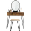 Industrial makeup dressing table in rustic brown with touch screen mirror and matching stool for stylish bedroom.