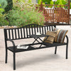Detailed view of the foldable center table on a patio garden bench, crafted from rustproof steel for outdoor.