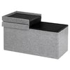 Light gray folding storage ottoman with lift top, sturdy MDF construction, and spacious interior for organizing.