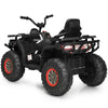 Rear view of the black 12V kids electric ATV quad showcasing durable tires and robust frame for safe outdoor.