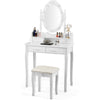 White makeup vanity dressing table set with solid MDF and pinewood legs, featuring four drawers for ample storage space.