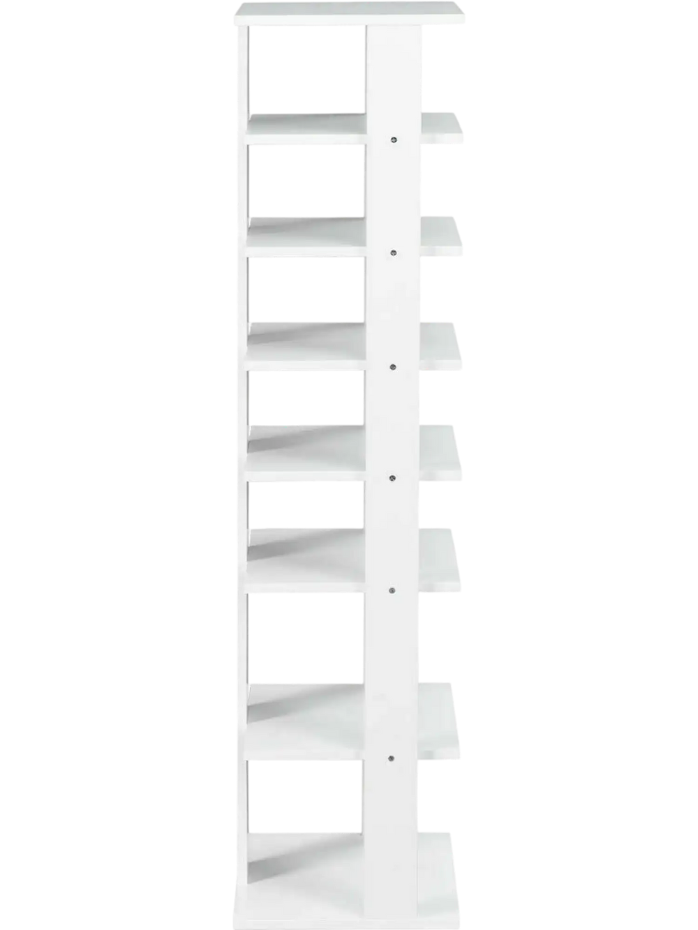 7-tier white wooden shoe rack organizer with varying shelf heights for easy shoe classification, ideal for home or.