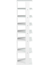 7-tier white wooden shoe rack organizer with varying shelf heights for easy shoe classification, ideal for home or.