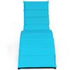 Turquoise folding patio lounge chair viewed from above, featuring a spacious cushion for comfortable outdoor relaxation.