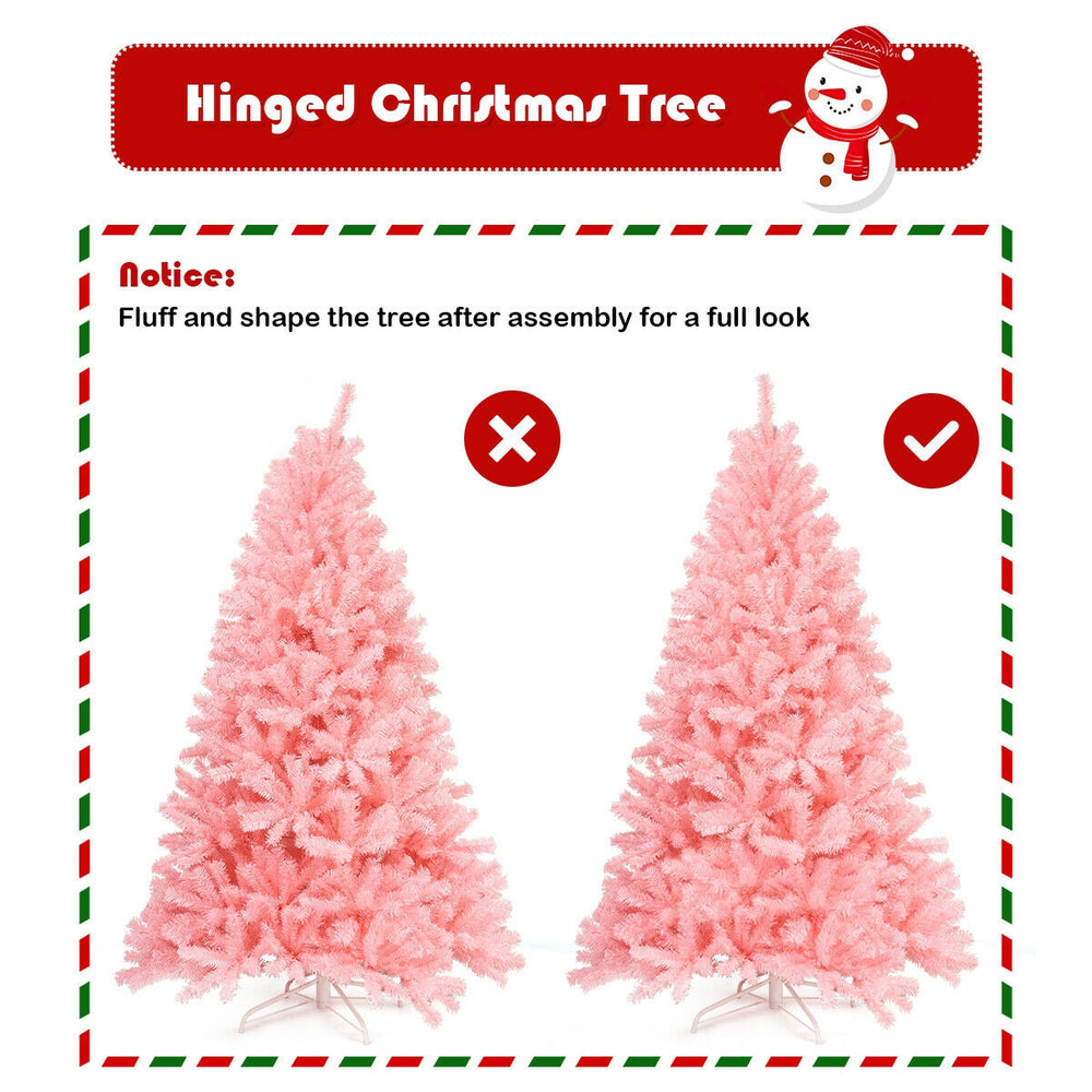 6 feet pink artificial hinged Christmas tree with full-bodied design and sturdy metal stand, perfect for festive.