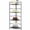 4-tier folding metal shelf plant stand in black, featuring a heavy-duty steel frame for outdoor and indoor storage.