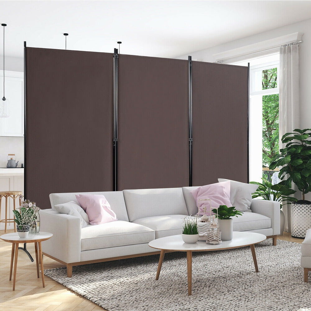 3-Panel Room Divider Folding Privacy Partition Screen for Office Room-Brown - Gallery View 1 of 12