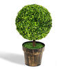 Artificial boxwood topiary ball tree in a cement pot, 24 inches tall, perfect for indoor and outdoor decoration.