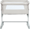 Portable beige baby bedside crib with adjustable heights, detachable sidebar, and breathable mesh for safe sleeping.