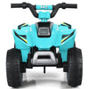 Front view of the blue 6V kids electric ATV ride-on toy with four wear-resistant wheels for indoor and outdoor fun.