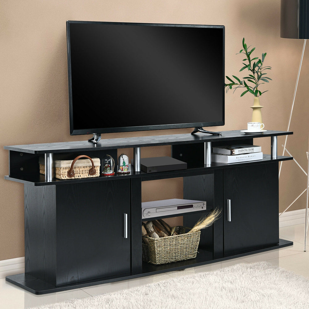 63 Inch TV Entertainment Console Center with 2 Cabinets-Black - Gallery View 1 of 12