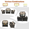 4-piece outdoor rattan furniture set featuring 2 single chairs, a loveseat, and a glass table for versatile.