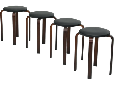 Costway 4-Pack Bentwood Stack Stools PU Leather Round Top 12790865 New
